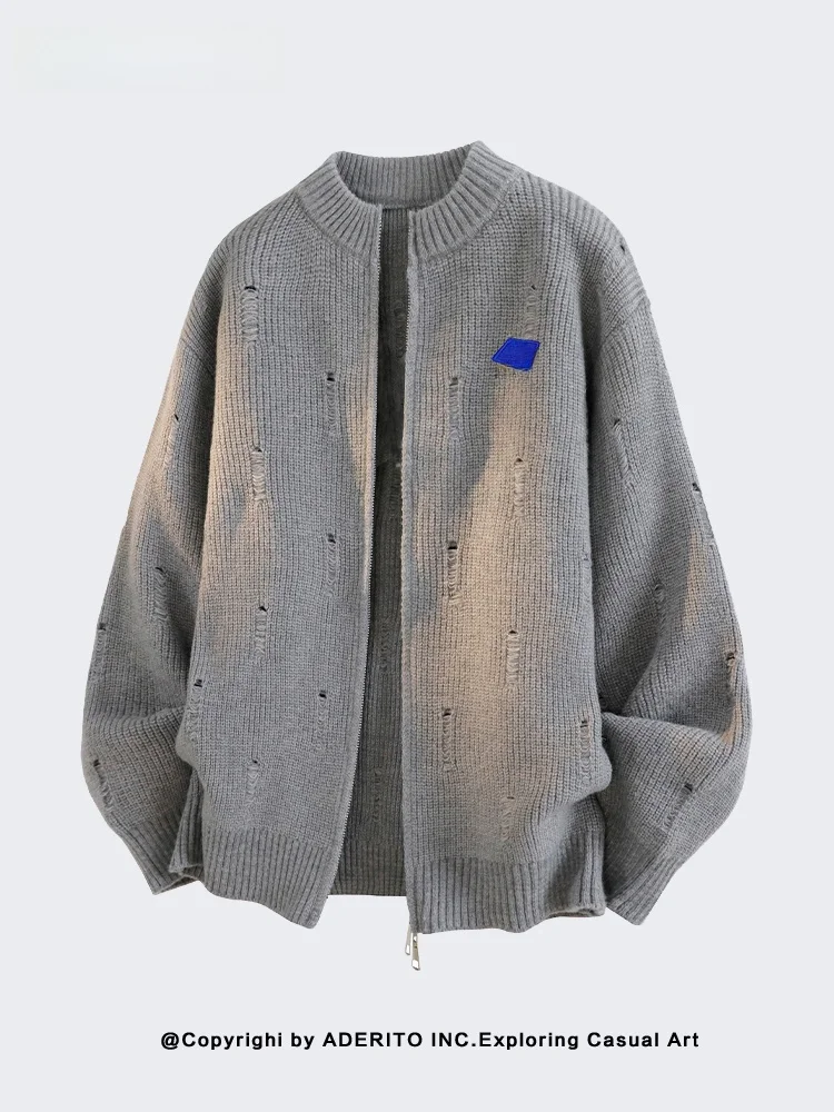 

Trendy ITO Blo mat Zipper Cardigan Sweater Men Winter Casual Knitted Outerwear Stand Collar Long Sve Warm Breathable