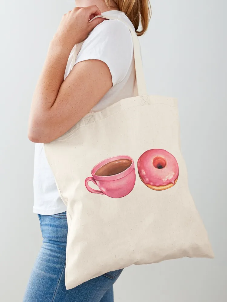 Coffee & Strawberry Donuts Pattern - White Tote Bag tote bags cloth bags shopping bag logo Canvas Tote Bag