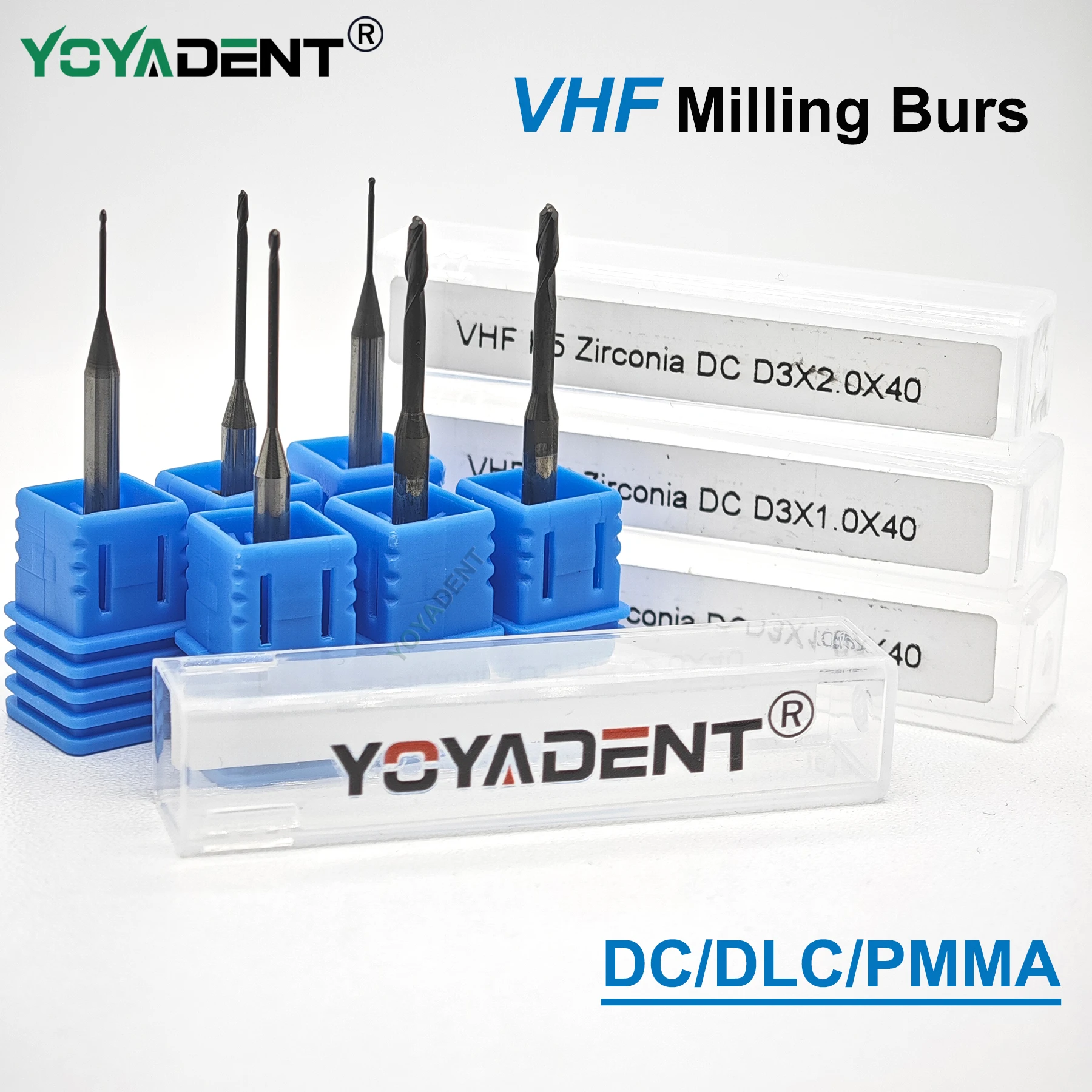 

VHF K5/E5 Dental Milling Burs DC/DLC Diamond Coating For Zirconia Wax PMMA Milling Cutters CADCAM Dental Materials L35/40mm