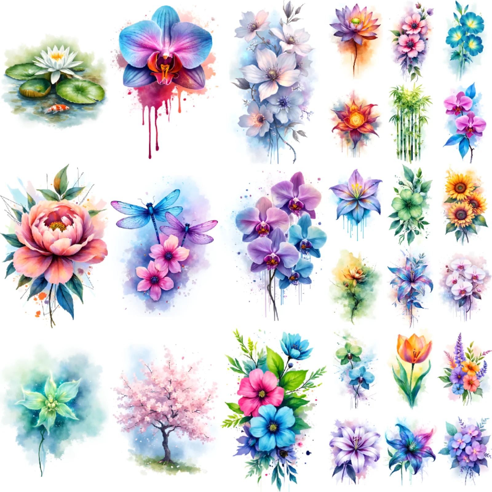 27pcs Colorful Floral Temporary Tattoos 3D Butterfly Flower Waterproof Tattoo Stickers Adult Body Arm Art Fake Tatoo