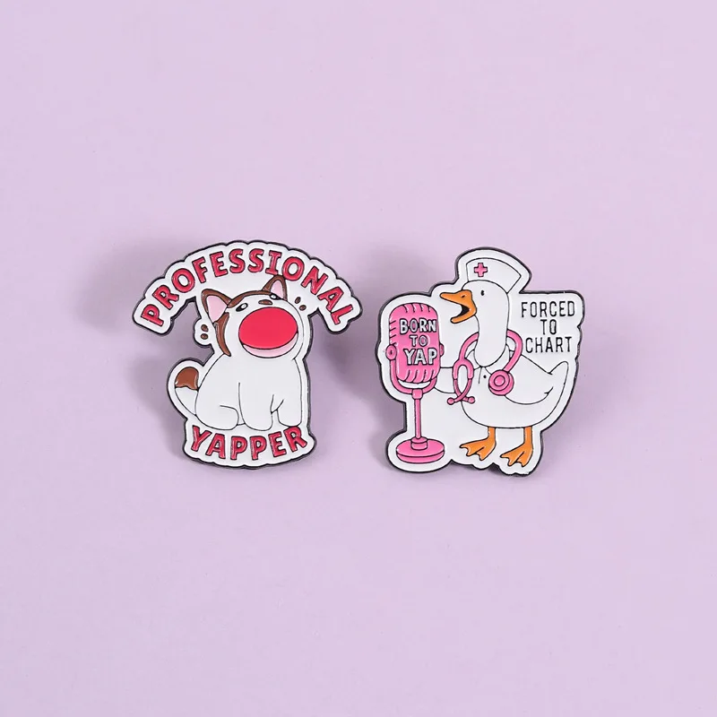 2Pcs Professional healthcare system Enamel Pins Set Cartoon cat duck nurse alloy drip oil brooch Funny Lapel Badges Gift