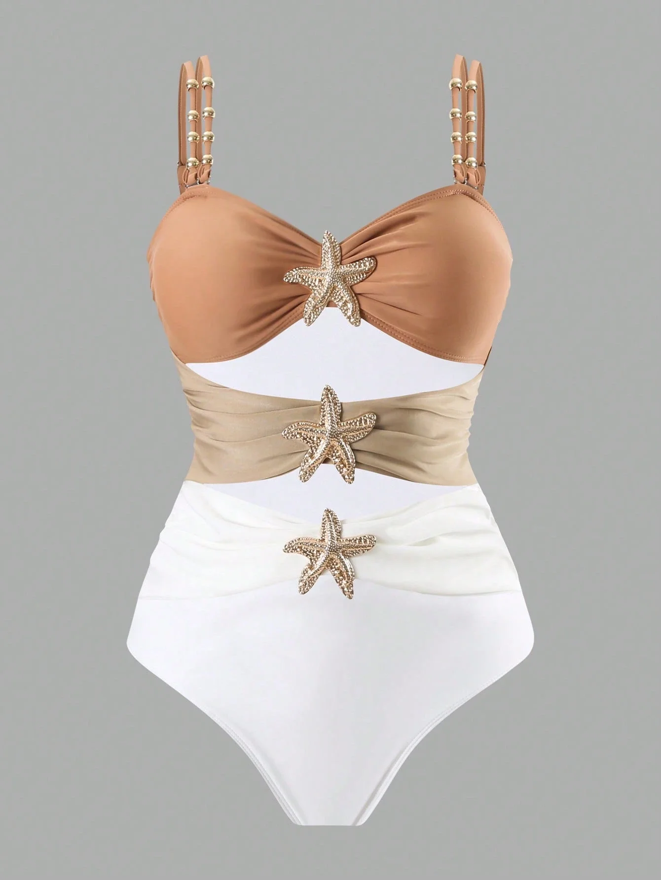 

Цельный купальник с декором в виде морских звезд и юбкой для женщин, для пляжного отдыха