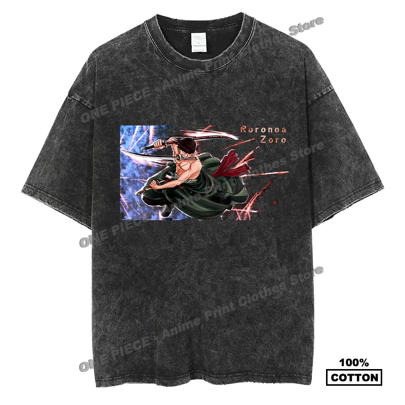 

Anime ONE PIECE - Roronoa Zoro Print T-shirts Harajuku Fashion Casual Men Women Loose Short Sleeve Cotton Washed Vintage Tees