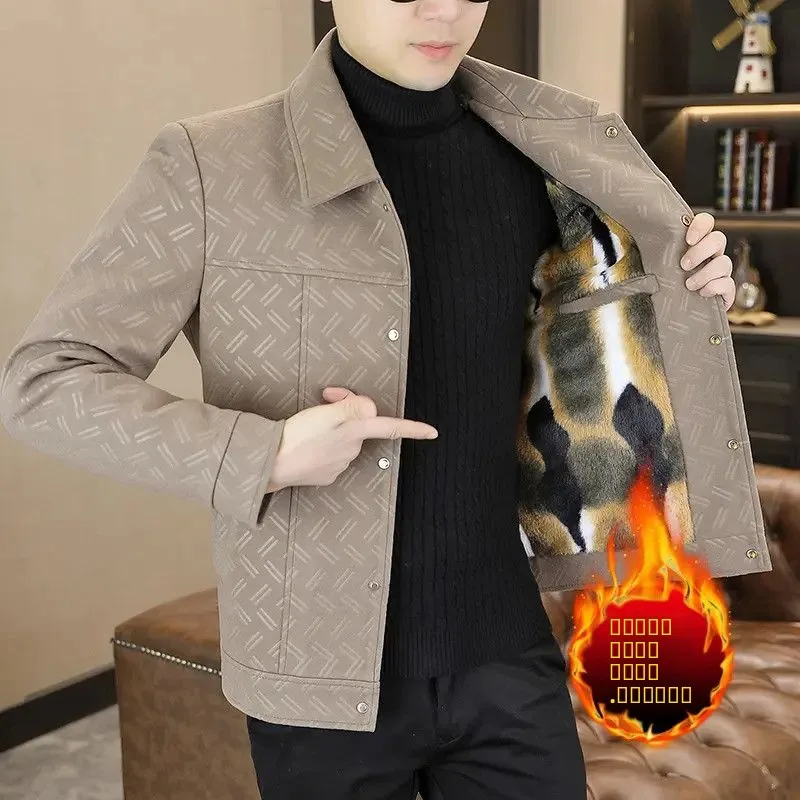 

Men's Fce Lined Thiened Casual Collar Jaet 2024 Autumn Winter New Sle Faionable Versatile Mid-aged Young Top