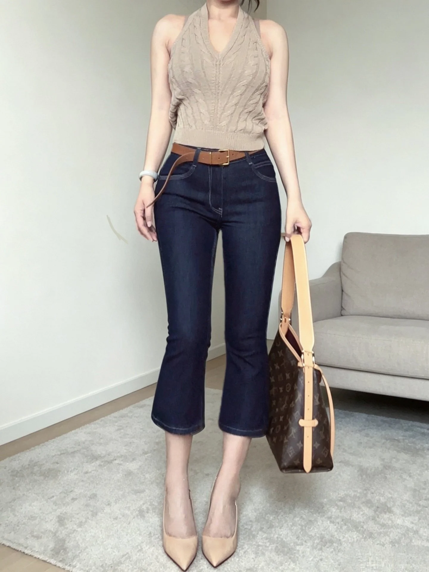 

American Retro High Waist Bell Bottom Jeans Women's plus Size Tightening Hip Casual Seven-Foot Length Cotton Stretch Denim