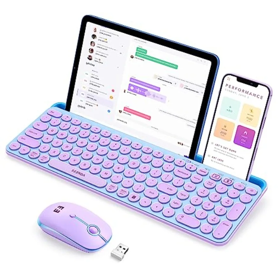 

seenda Bluetooth Keyboard and Mouse Combo for iPad CTU-301 with Tablet Holder Blue and Purple Wireless Multi-Device Connection