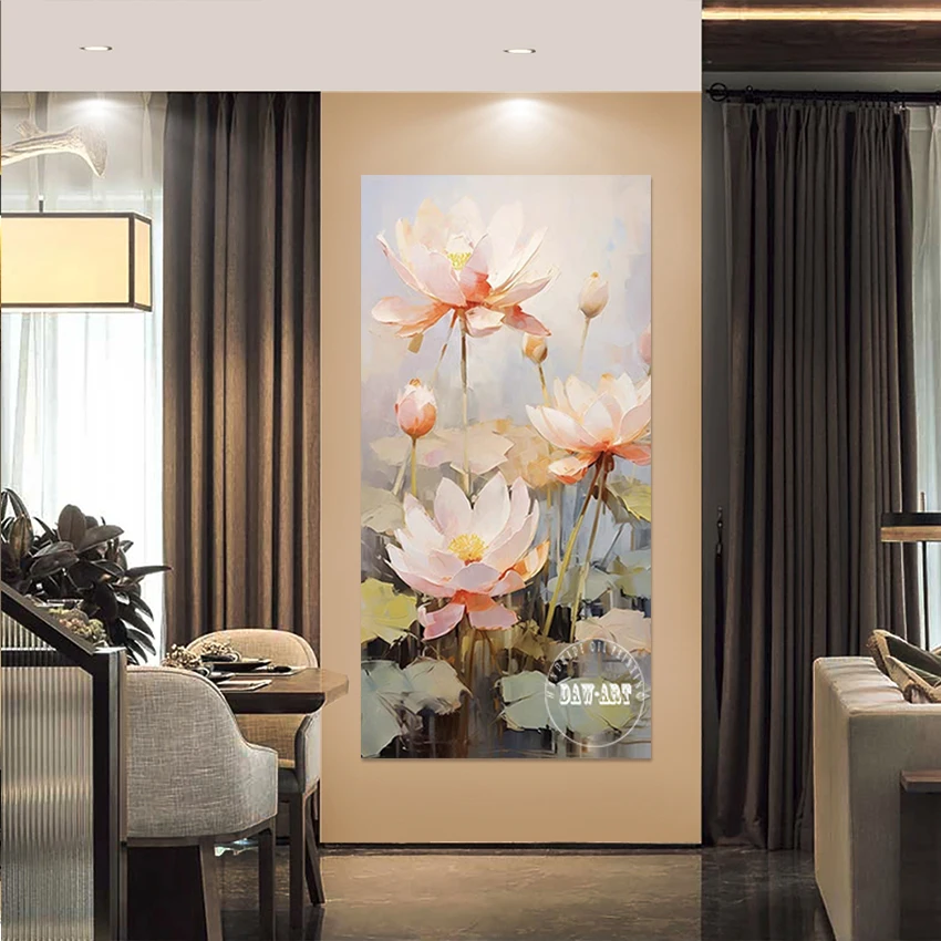 Modern Abstract Acrylic Painting, Beautiful Scenery 3D Picture, Unframed, Canvas Art Decor, Simple Style Lotus Flowers Wall