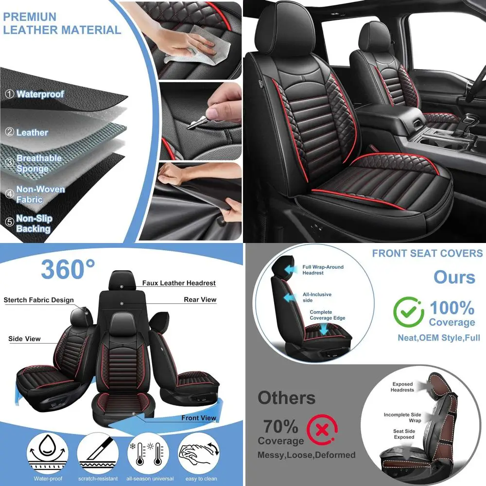 

Чехлы на сиденья грузовика подходят для Ford F150 2009-2025 и F250/F350/F450 2017-2025 водонепроницаемые кожаные чехлы на автомобильные сиденья для пикапа (2 шт. Fro