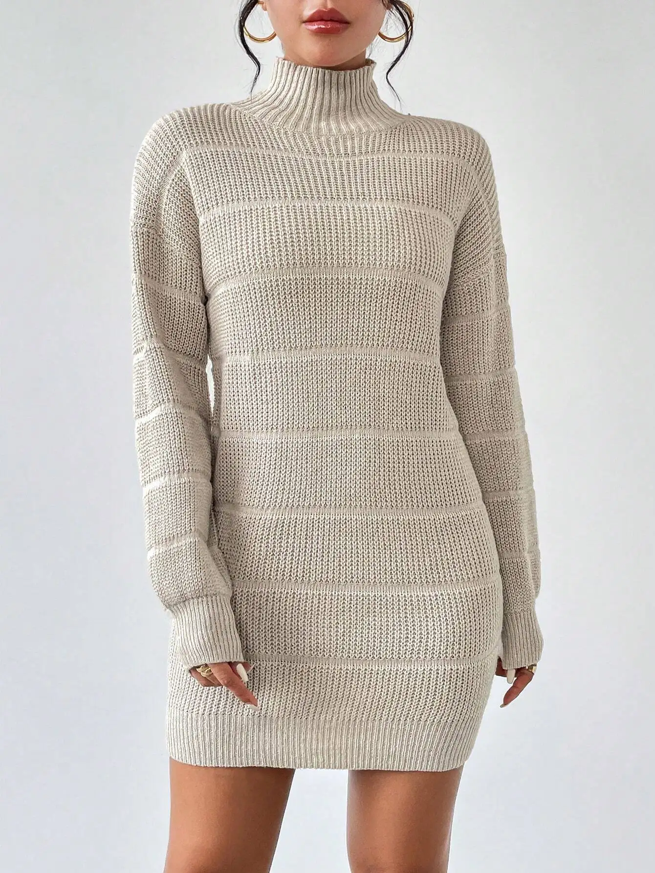 RosyDaze Damska swetrowa sukienka z golfem, o obniżonym ramieniu i długim rękawie, dzianinowa, jesień/zima