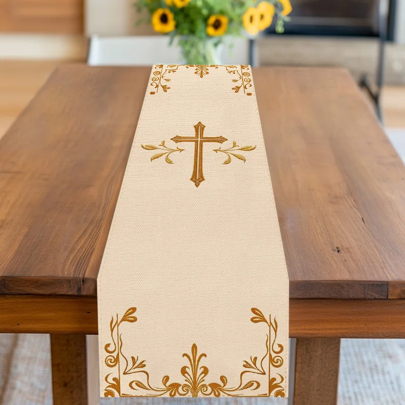 Elegant Golden Cross Table Runner | Perfect for Easter, Communion & Religious Events - Home/Church/Office/Restaurant Decor