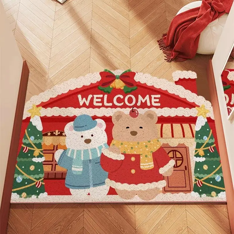 Christmas Red Entrance Door Mat, Household Silk Ring Anti Slip And Dirt Resistant Foot Mat, Entrance Carpet At The Entrance Of T