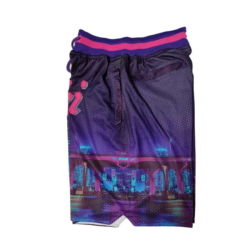 Basketball shorts Miami City Night Scenery Flower Four pockets Sewing embroidery Outdoor sports Beach pants high quality Green