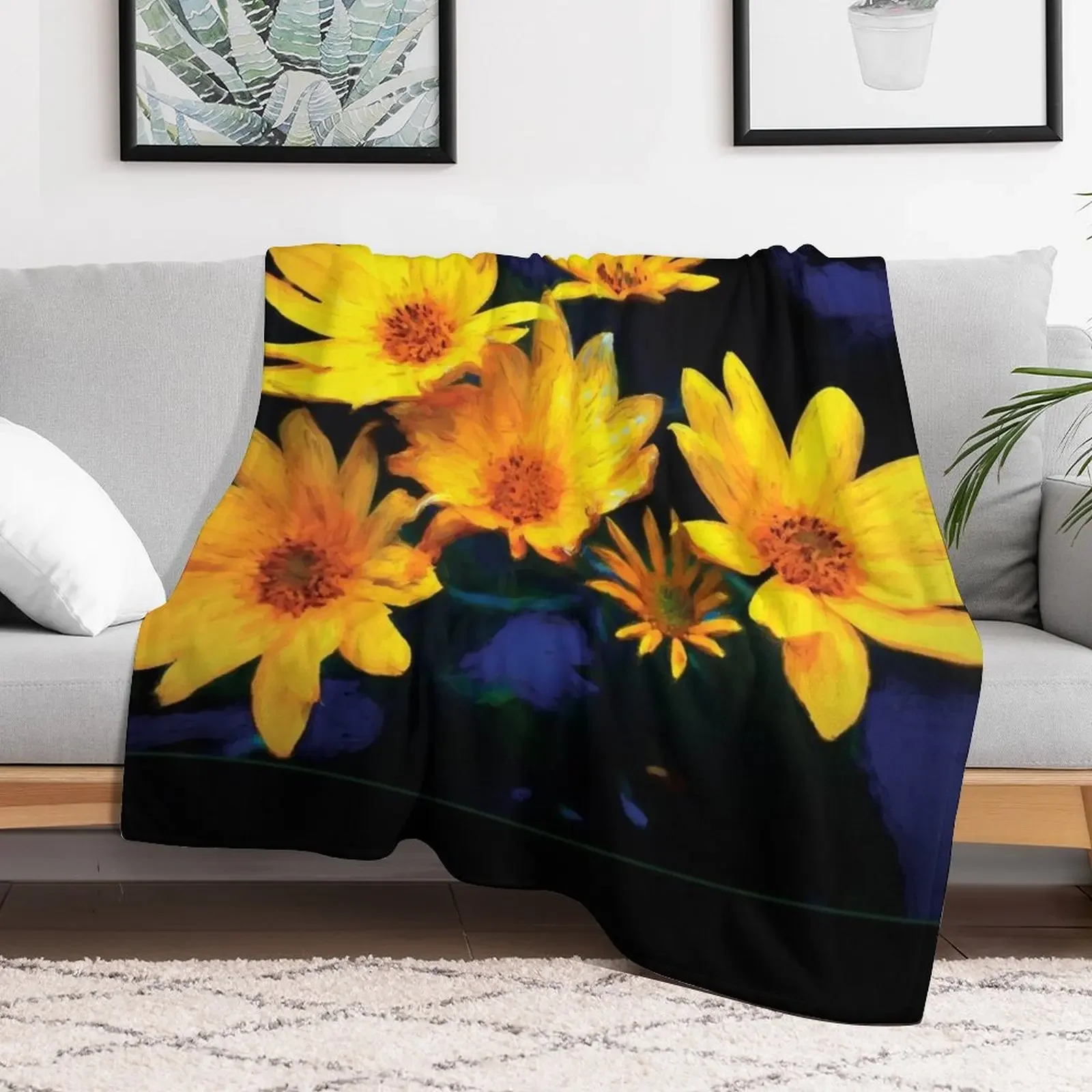 Wild Sunflower Bouquet, Painterly Impression In Rich Soothing Tones Throw Blanket Plaid Softest bed plaid Blankets