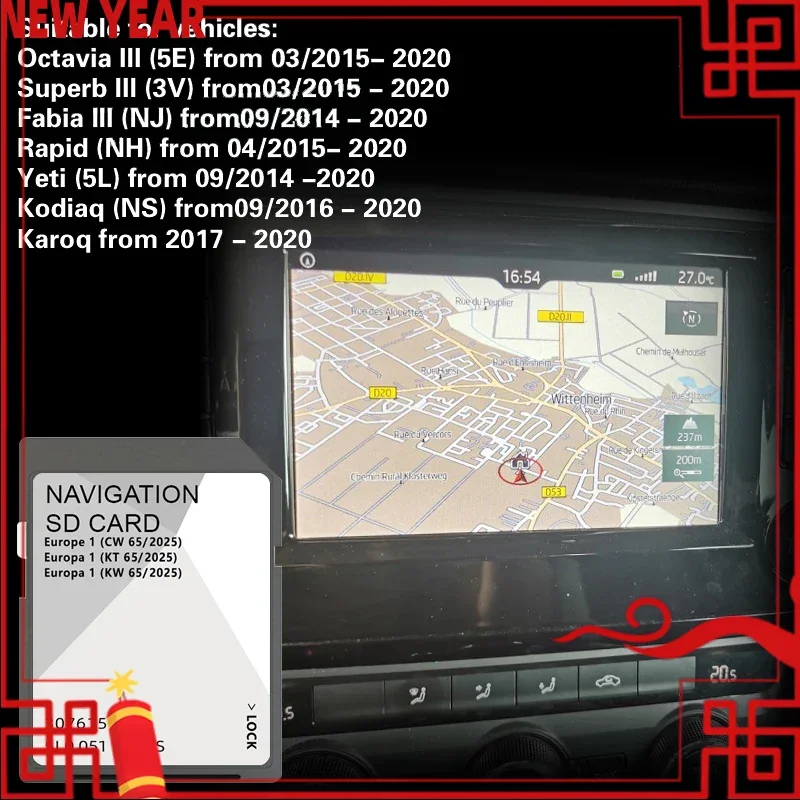 

Nav GPS Card Suitable for Skoda MIB2 ECE 2025 Work for Europe Map England Poland Netherlands Spain Norway Greece