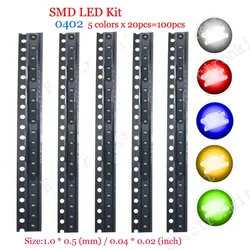 100pcs/lot SMD LED Assorted kit 0402 0603 0805 1206 1210 5730 5050 Red Green Blue White yellow led diode set of 5colors each 20