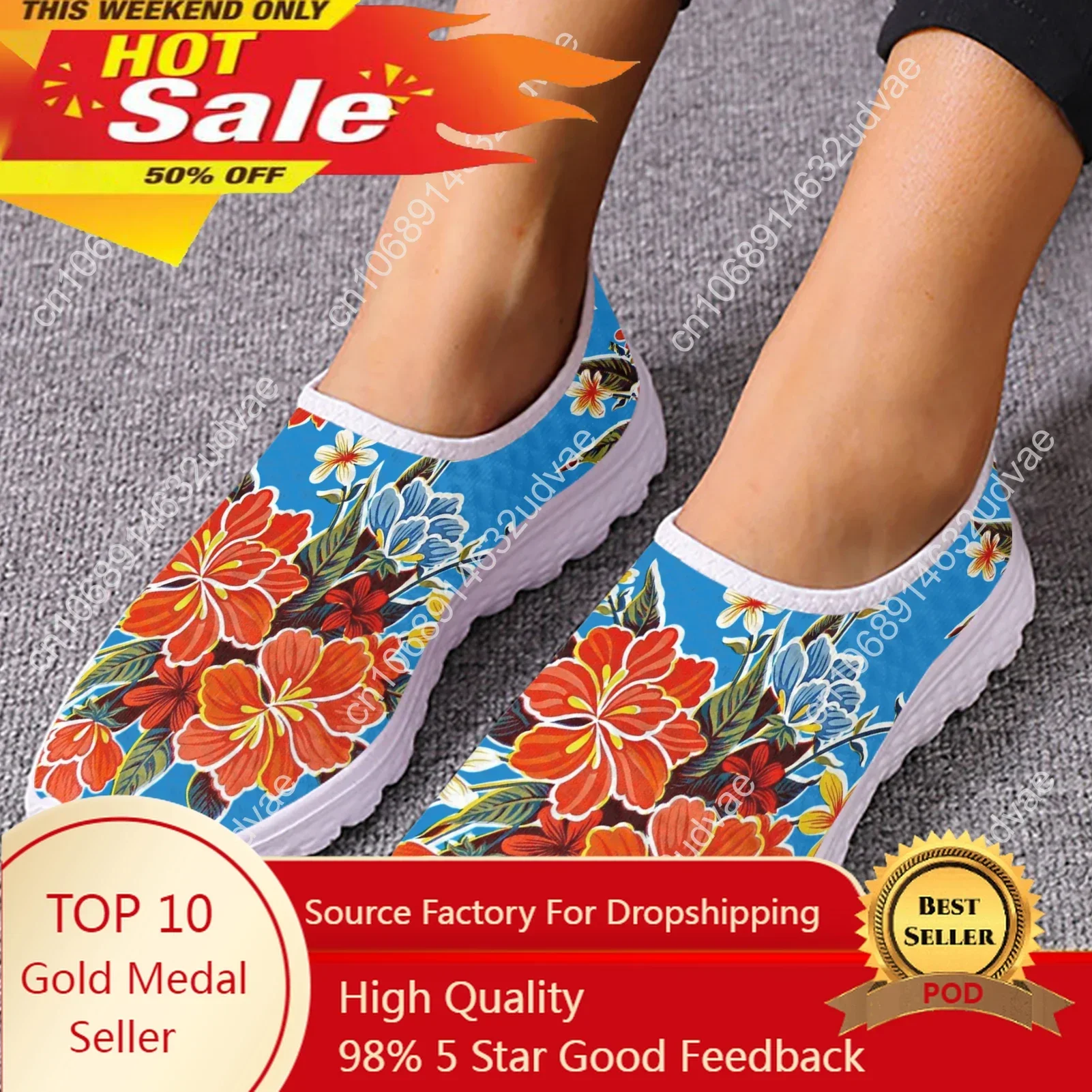 

Colorful Tropical Flower With Bird of Paradise Painting Flat Shoes for Lady Light Soft Mesh Sneakers Slip-on Loafers