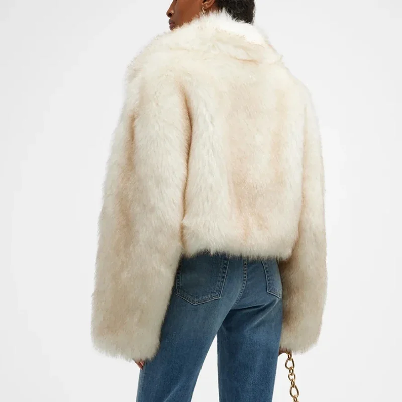 Neo Mint Luxury Brand Runway Fashion Yellow Gradient Cropped Fluffy Fur Jacket Coat Women Winter Thicken Faux Fox Fur Outerwear