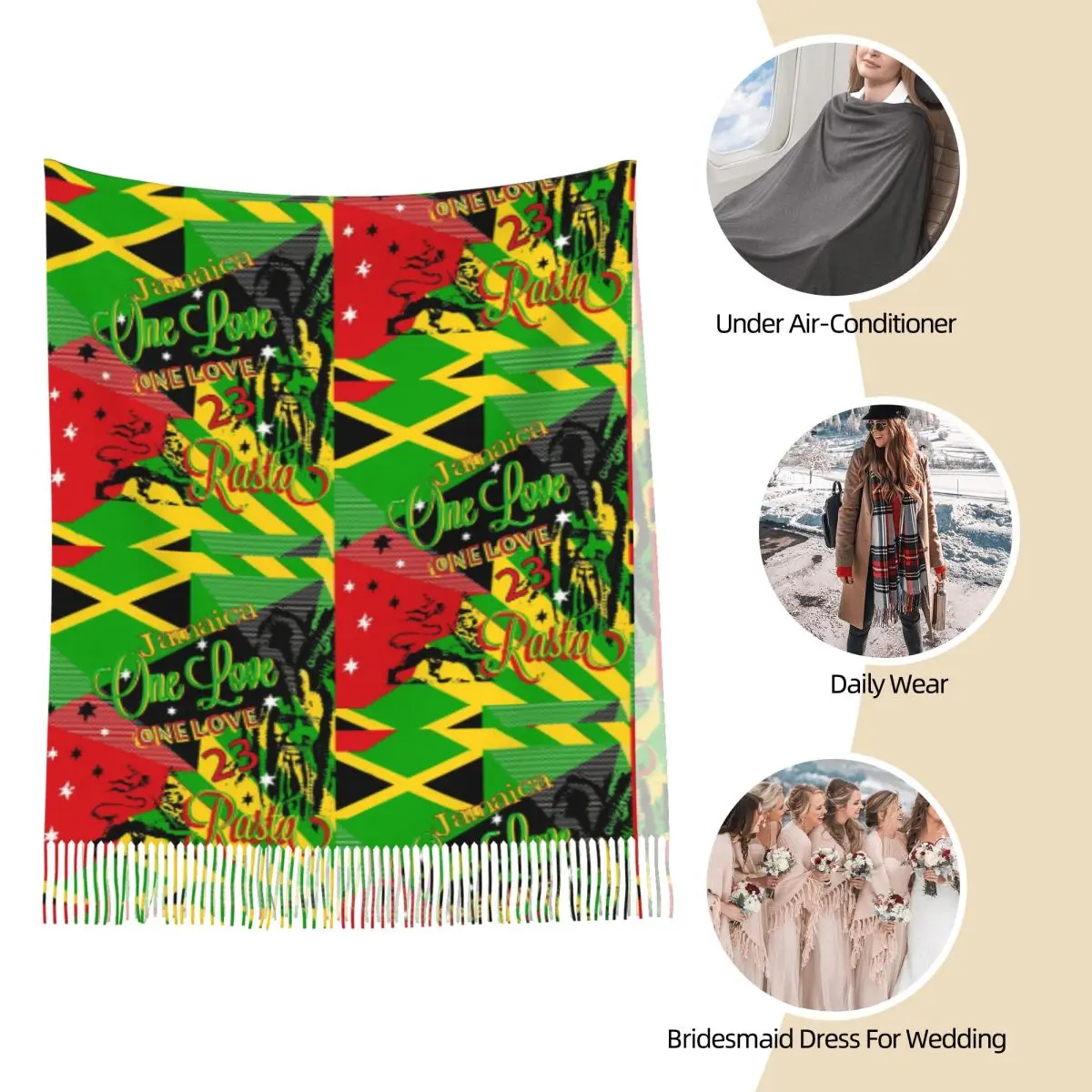 Jamaican Rasta One Love Party ผ้าพันคอผ้าพันคอผู้หญิงนุ่ม Shawls และ Wraps ยาวฤดูใบไม้ร่วงฤดูหนาว Shawl Wrap