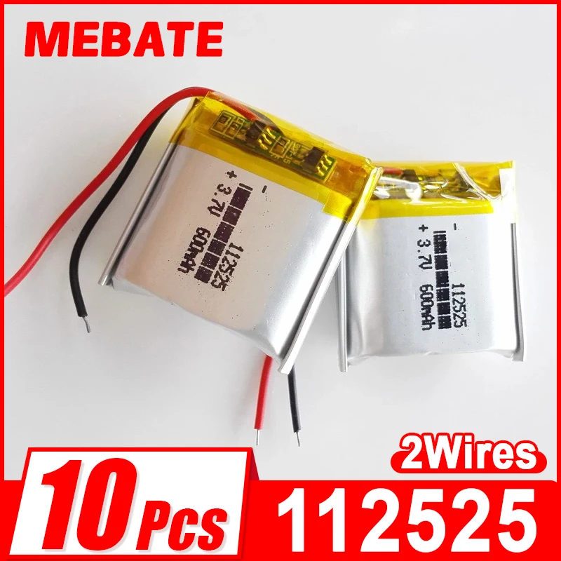 10 PCS 3.7V 600mAh Lipo Polymer Lithium Rechargeable Battery 112525 For MP3 GPS DVD Recorder Bluetooth Speaker Camera Translator