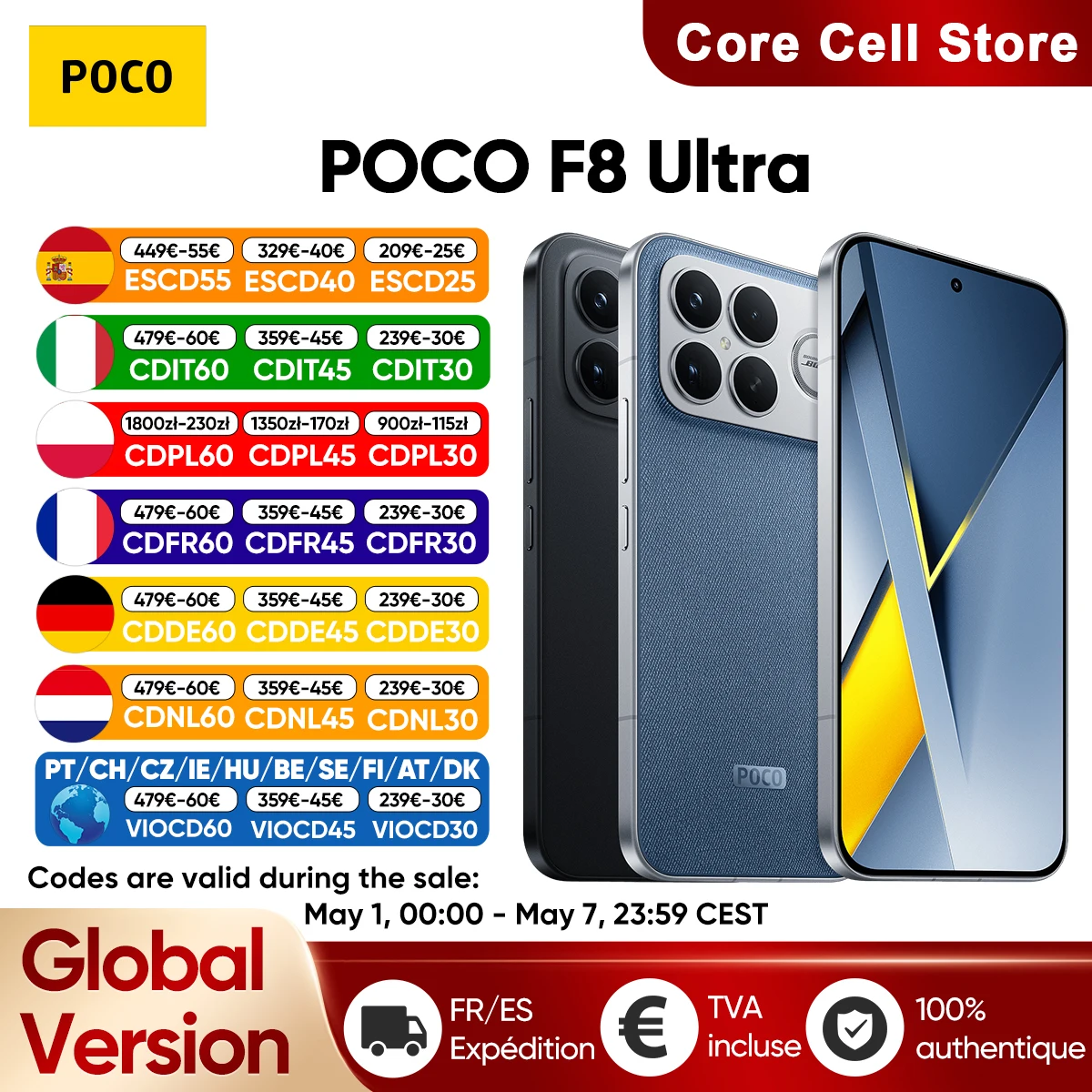 Version Globale du Smartphone POCO F8 Ultra 5G Snapdragon ®   8 Elite Gen 5 Écran AMOLED 6,9 pouces pour la protection des yeux 6500 mAh 100 W HyperCharge NFC I