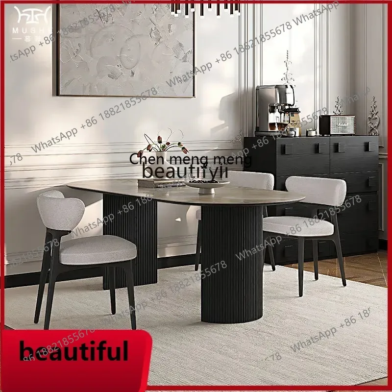 

X French retro rock slab dining table and chair combination modern oval solid wood rock slab dining table
