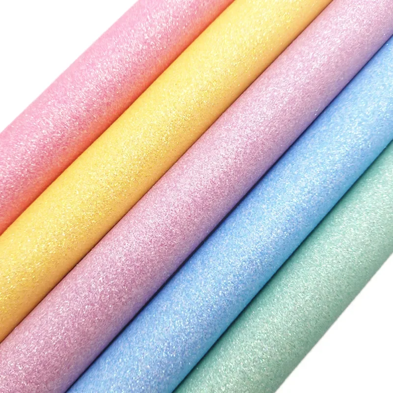 Pastel Colors Fine Glitter Leather Faux Fabric Vinyl with Felt Backing Glitter Sheets for Bows Earrings 21X29CM MB344