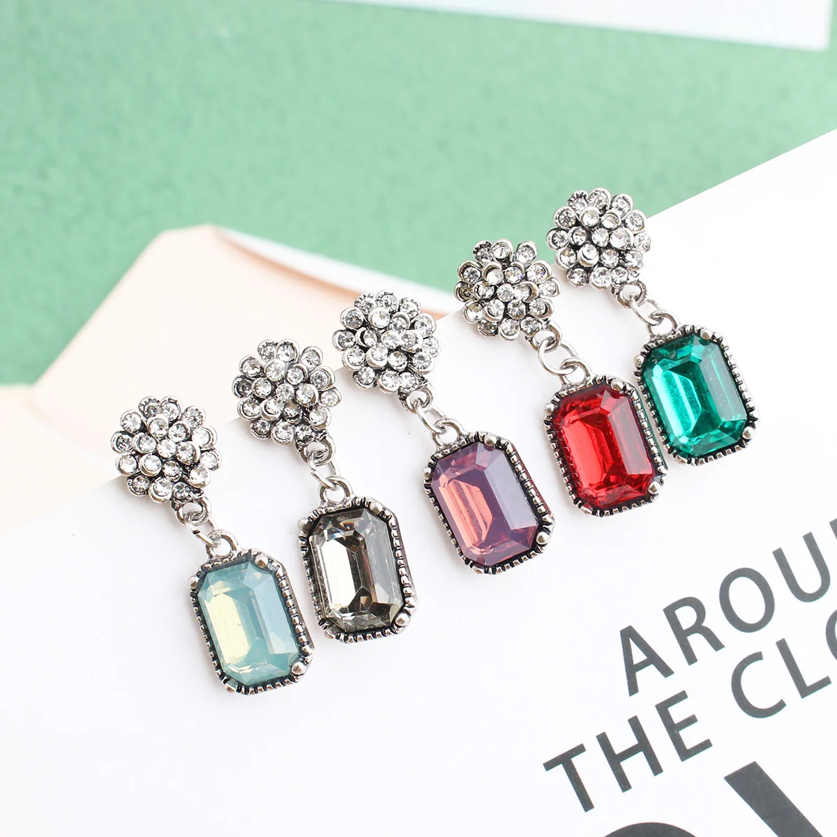 LUBOV Multiple Crystal Stone Drop Earrings Square Candy Color Dangle Earrings for Women Christmas Party Gift Jewelry