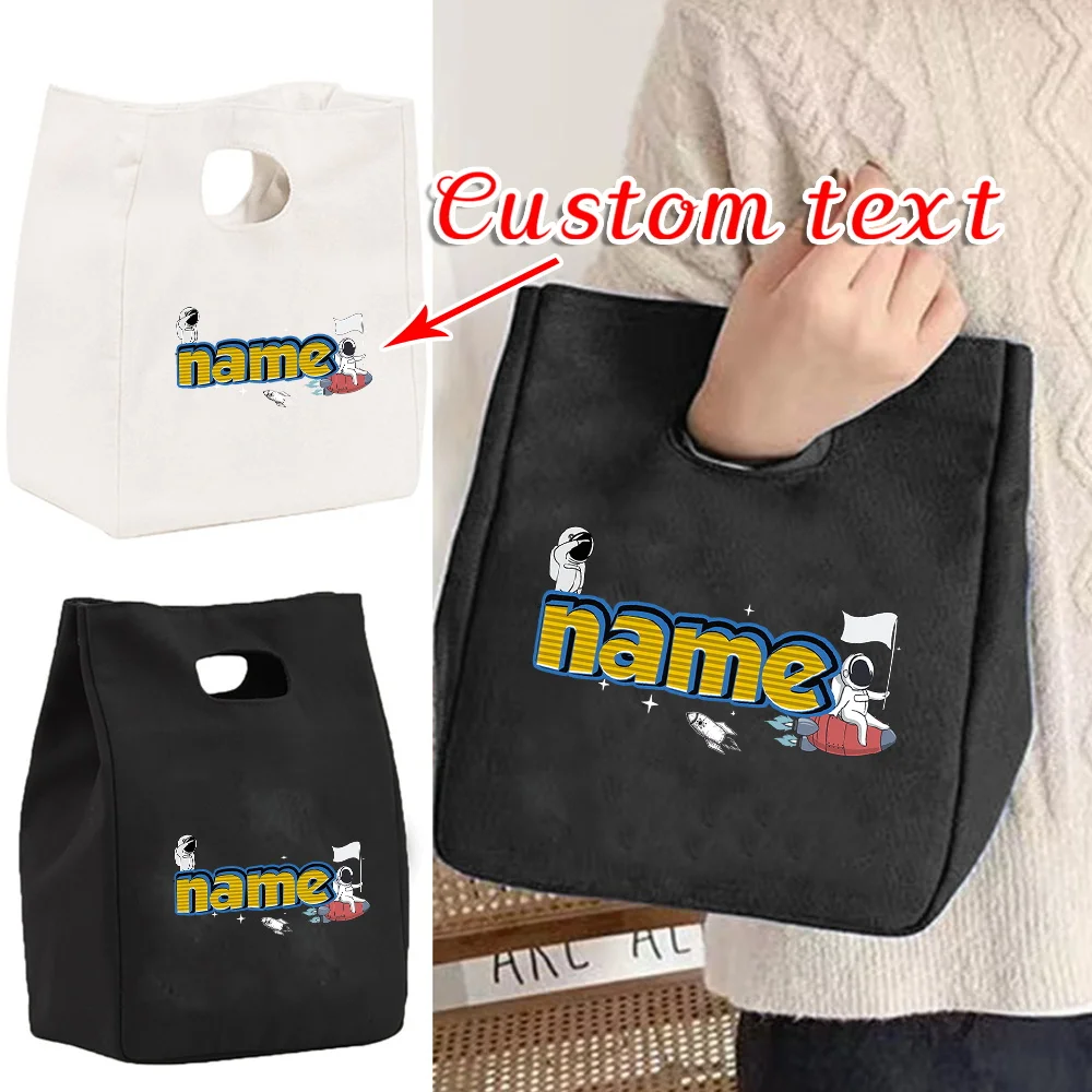 Customized Name Insulated Lunch Bag Canvas Environmentally Friendly Refrigerated Bag Picnic and Office Lunch Bag
