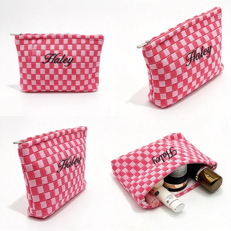 Embroidery Customization / Standard Version Toiletry Bag, Clutch Bag, Makeup Bag, Chessboard Pattern Jacquard Design, Classic and Stylish, Suitable for School, Daily Storage, Business Trips, Travel, Banquets, Weddings, Gift Bags, Etc., a Great Choice for Holiday Gifts!