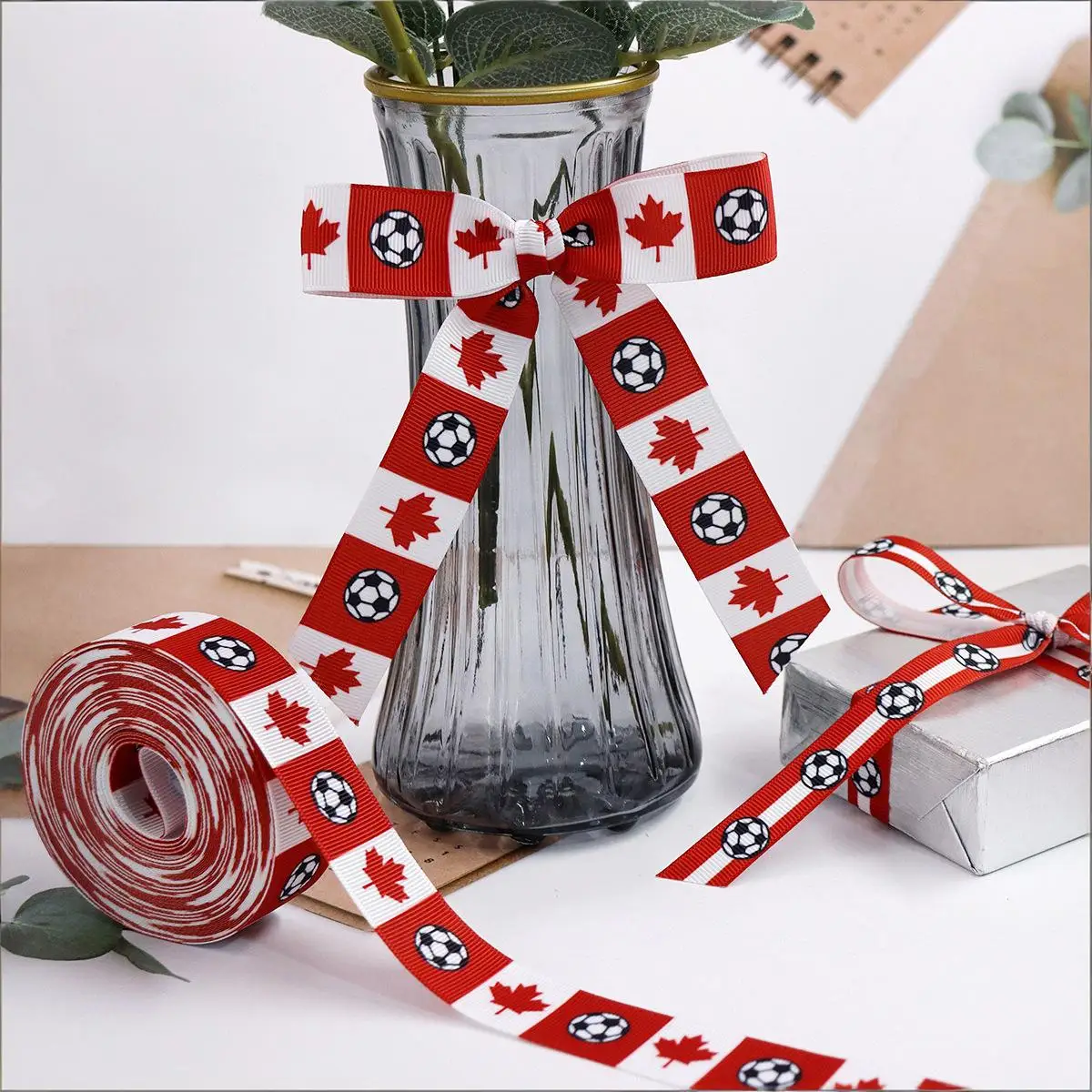 2026 Vibrant Soccer Country Flags Print Grosgrain Ribbon 25mm Width for Cheerleading DIY Crafts 50/100 Yards