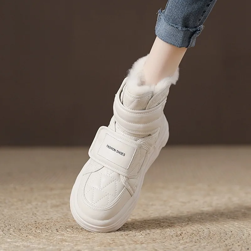 

2025 New Women's Velcro Snow Boots Winter Warm Plush Lined Ankle Booties White Non-Slip Short Boots Indoor Outdoor Shoes