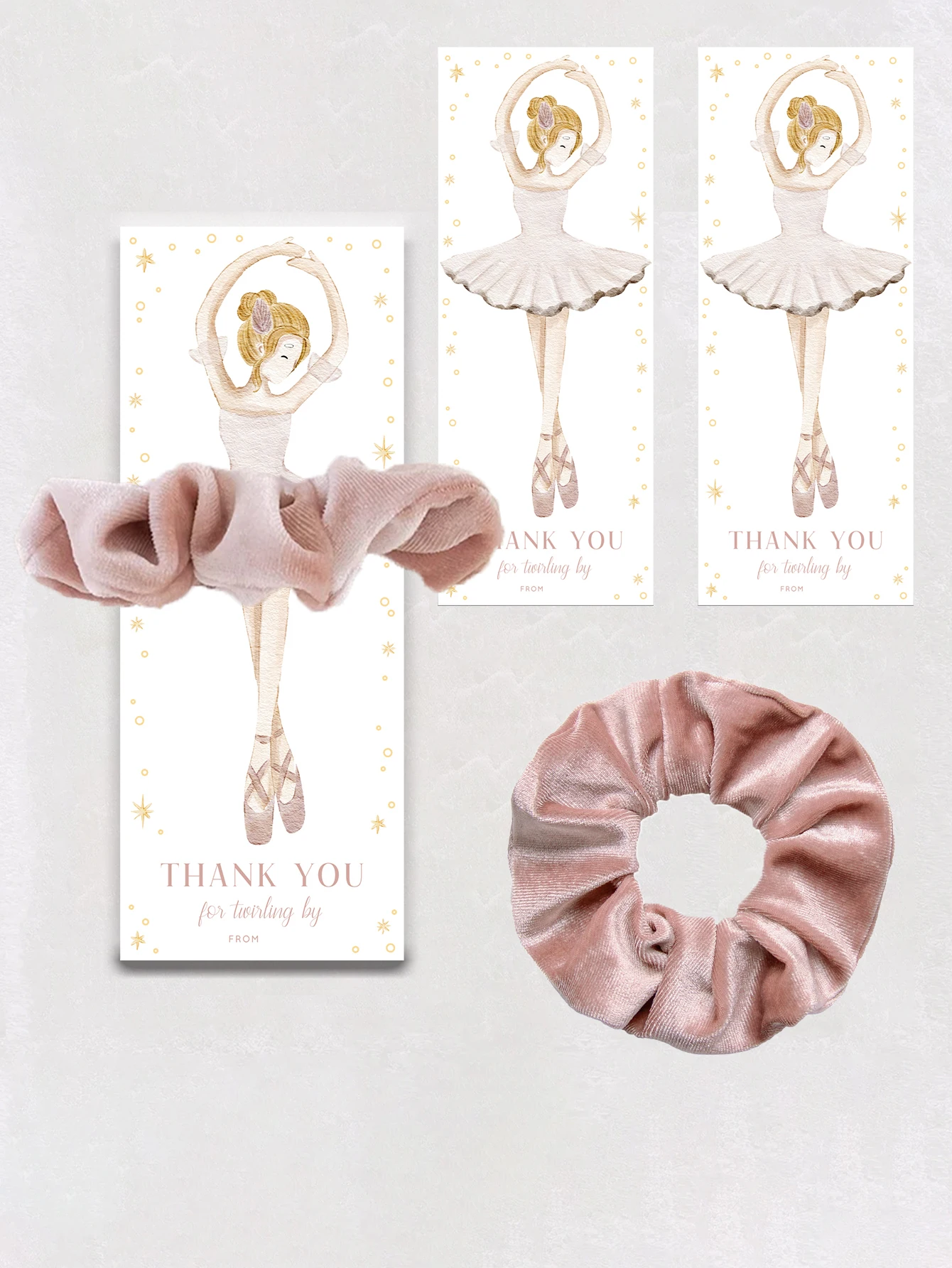 Scrunchie de bailarina con tarjeta de etiqueta, fiesta de bailarina de ballet, recuerdo de cumpleaños, tutú, lindas etiquetas de scrunchie para niñas y mujeres