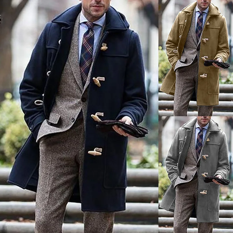 

2025 New Men's Mid-Length Lapel Coat Trendy Middle-Aged Cross-Border Men's Clothing Outerwear Casual Loose Fit Autumn Wear