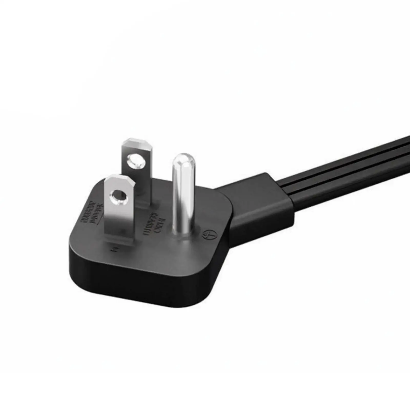 Low Profile Power Cord 18 Gauge Black Angled Plug 3 Prong PVC Jacket Cord for Behind Furniture Use