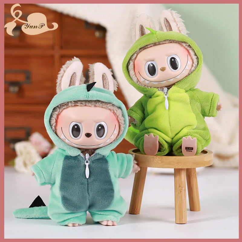 

15 см одежда для куклы Labubu, полихромный костюм животного динозавра со шляпой, мини-кукольная одежда, наряд, одежда для кукол, аксессуары для кукол