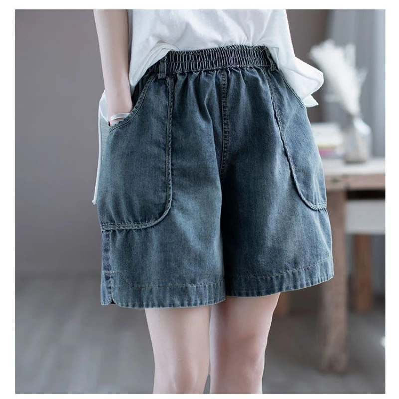 

2024 Summer Loose Wide Leg Denim Shorts Urban Women's Jeans Pants Y2k Fashion Korea Japanese Street Style Blue Newjeans Clothing