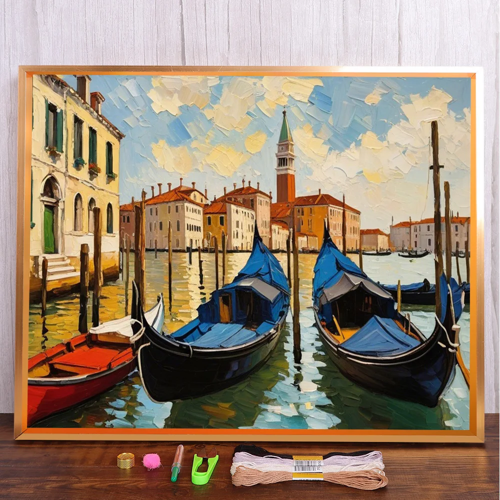 

Landscape Seaside City Cross-Stitch DIY Embroidery Complete Kit Needlework Sewing Painting Handicraft Floss Package Home Decor