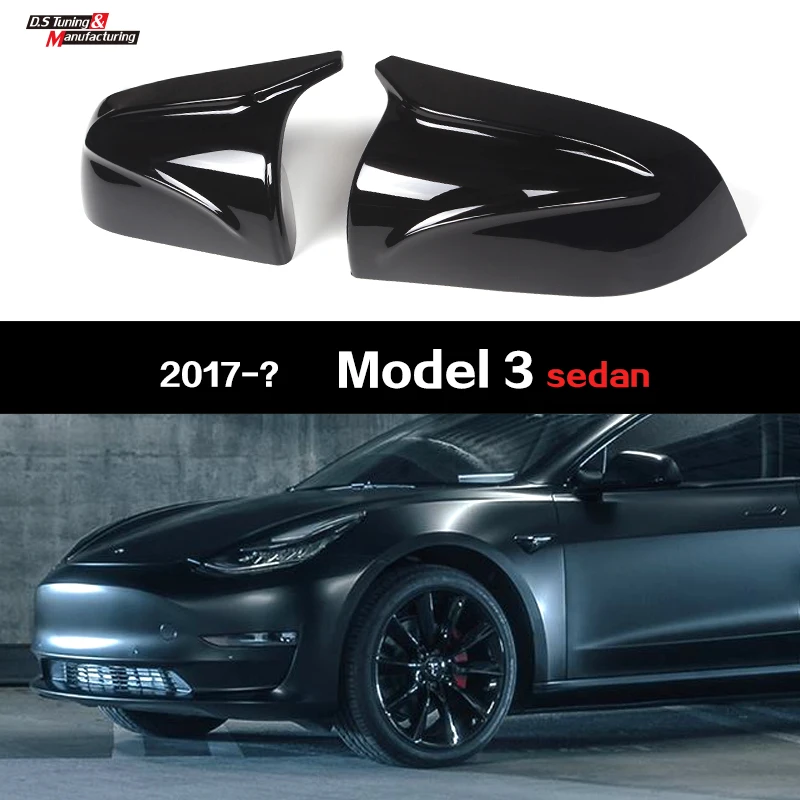 

2 Pieces ABS Gloss Black Finished Replacement Shell Car Styling Door Side Wing Mirror Covers Caps For Tesla 2017- 2020 Model 3