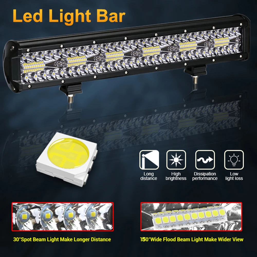 ANMINGPU 4-20 cali Off Road LED do baru 12V 24V Combo listwa świetlna LED/światło robocze do samochodu Jeep Truck Suv 4x4 Atv wyświetlacz LED