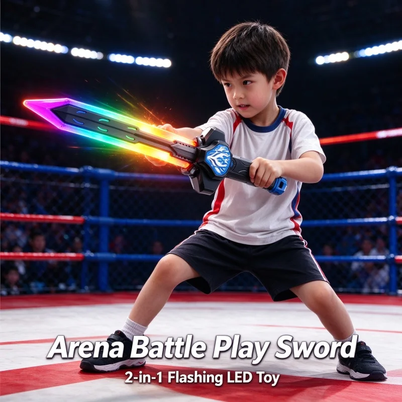 Colorful LED Light Up Transformable Sword Toy 2 Blade Merge Design Kids Novelty Play Toy