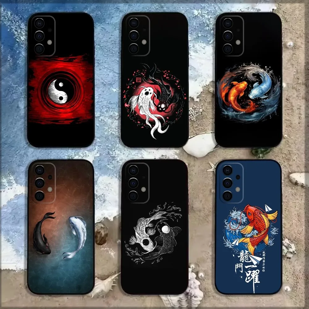 Koi Carp Fish Yin Yang Art Phone Case For Samsung Galaxy A13,A21s,A22,A31,A32,A52,A53,A71,A80,A91 Soft Black Shell