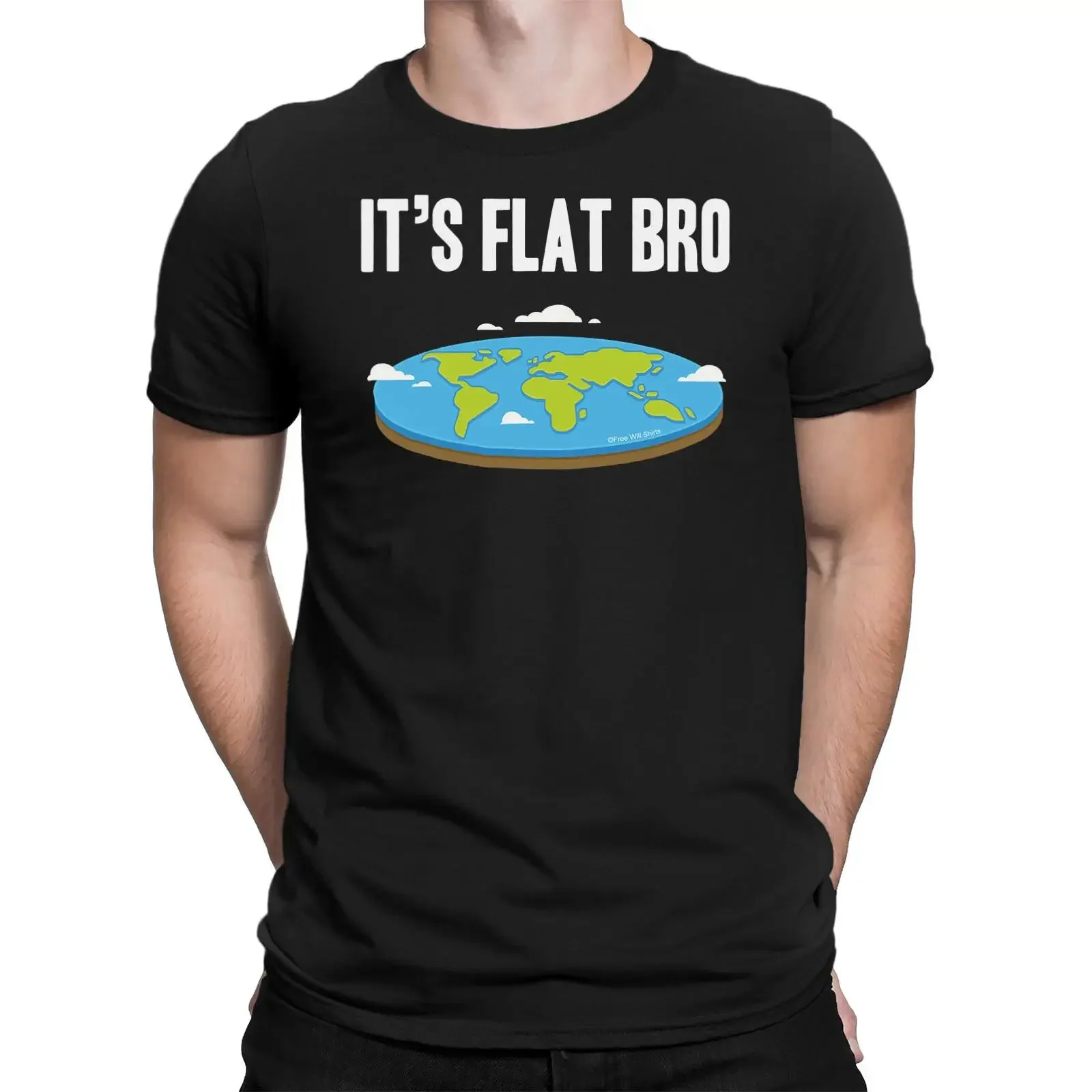Mens Flat Earth Society T Shirt ITS BRO Theorist Christmas  vintage Washed Unisex Comfortable Top For Everyday Wear streetwear