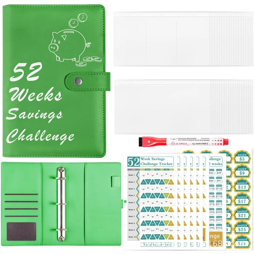 

Save Money 52Week Money Saving Challeng PU Waterproof Savings Challenges Sheets Large Capacity Reusable Savings Challenges Book