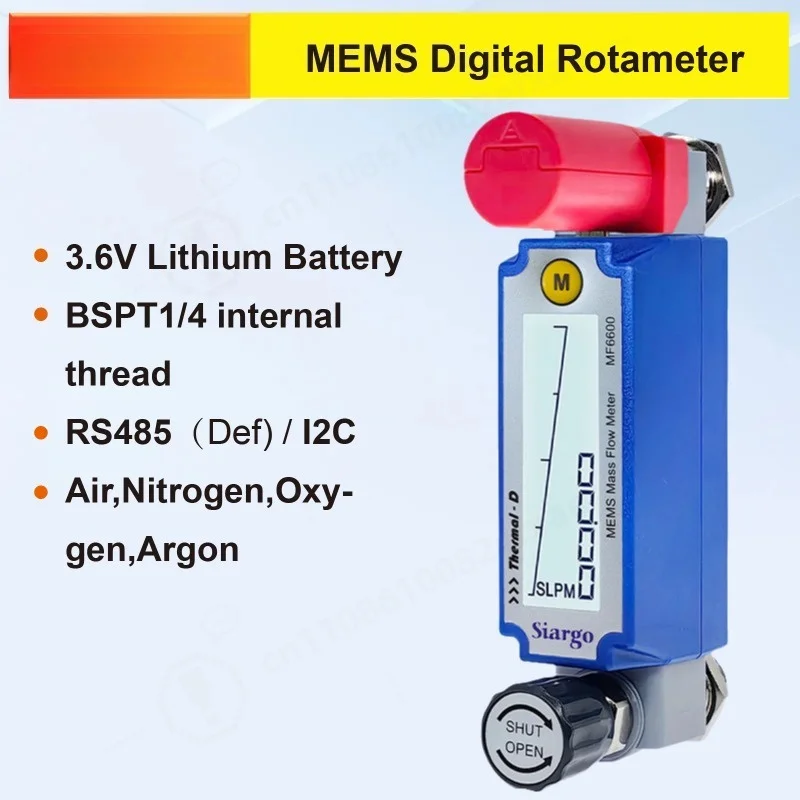 3.6V Battery‑Powered MEMS Gas Mass Flow Meter LCD Display BSPT 1/4 Internal Thread