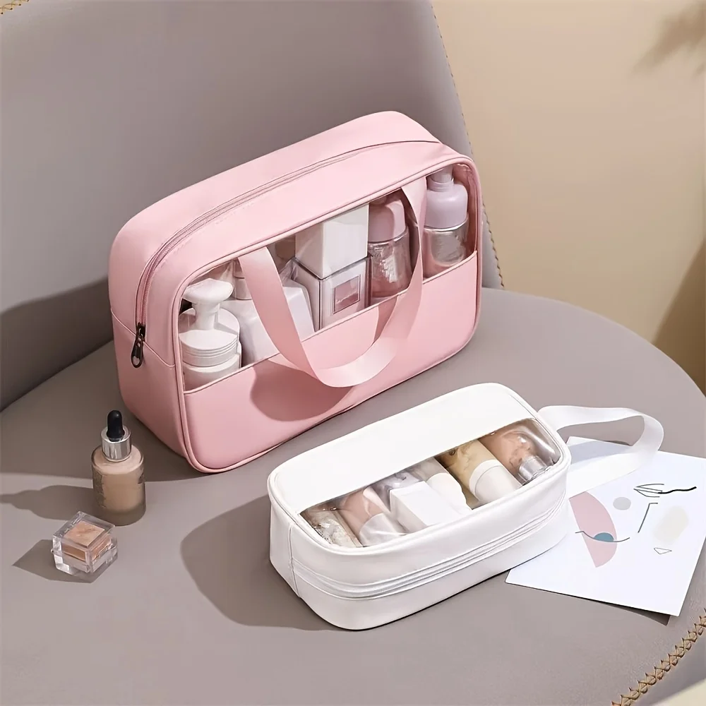 Patchwork PU makeup bag, handheld travel bag, toiletry bag, large-capacity luggage bag, portable storage