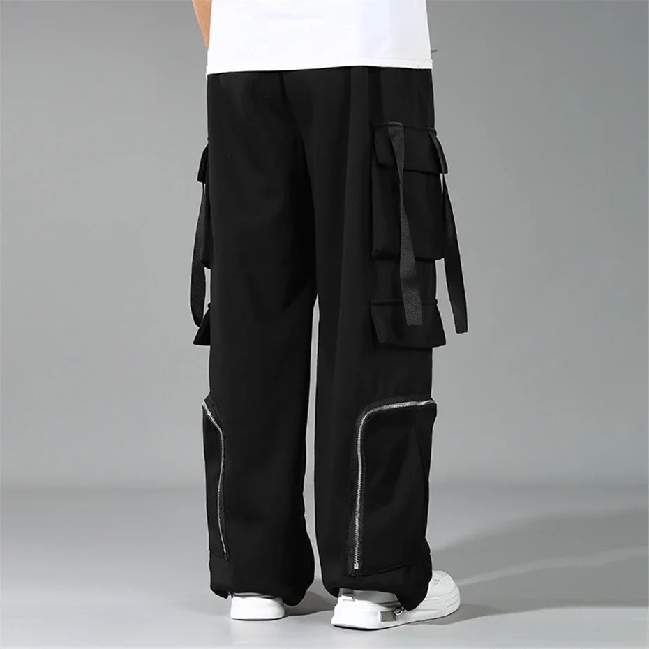 12XL Plus Size Cargo Pants Men Streetwear Loose Pants Multiple Pockets Fashion Casual Black Trousers Elastic Waist