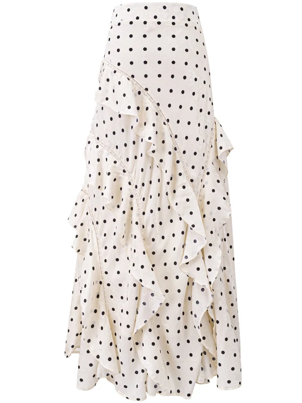 

High Waist A-Line Midi Skirt with Pleated Design And Polka Dot Pattern for Women Asymmetrical Splicing Flounce Hem Skirt