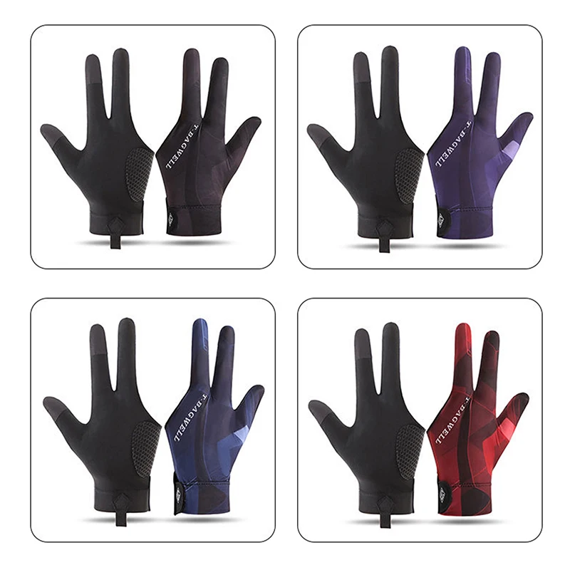 1pc Three Finger Left Hand Billiards Glove Snooker Billiard Glove Non Slip Stickers Elasticity Billiard Training Gloves