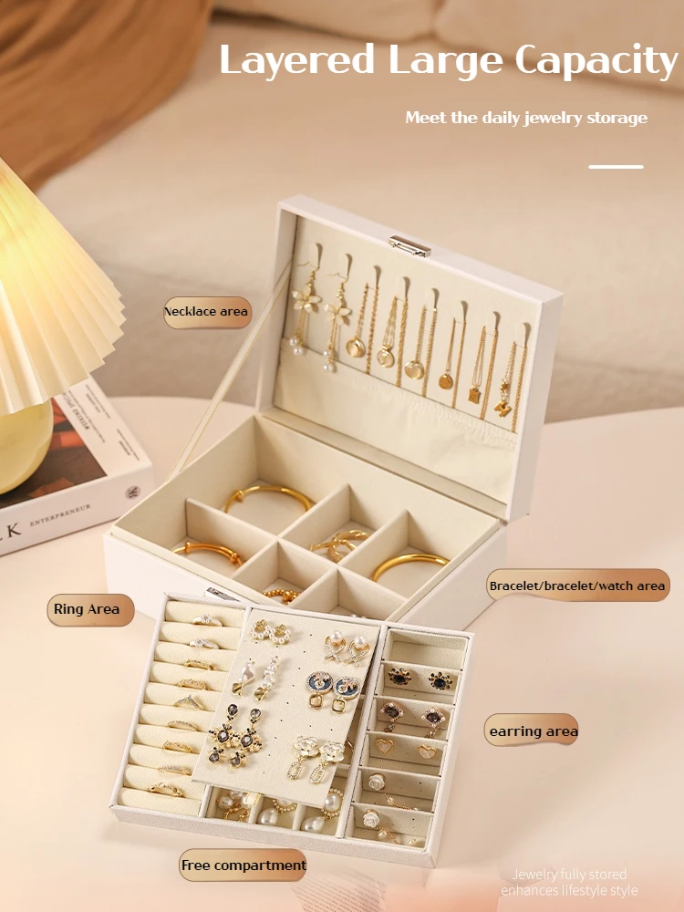 Double Layer Lock Jewelry Box Large Capacity Jewellery Organizer Case Valentine Gift For Women