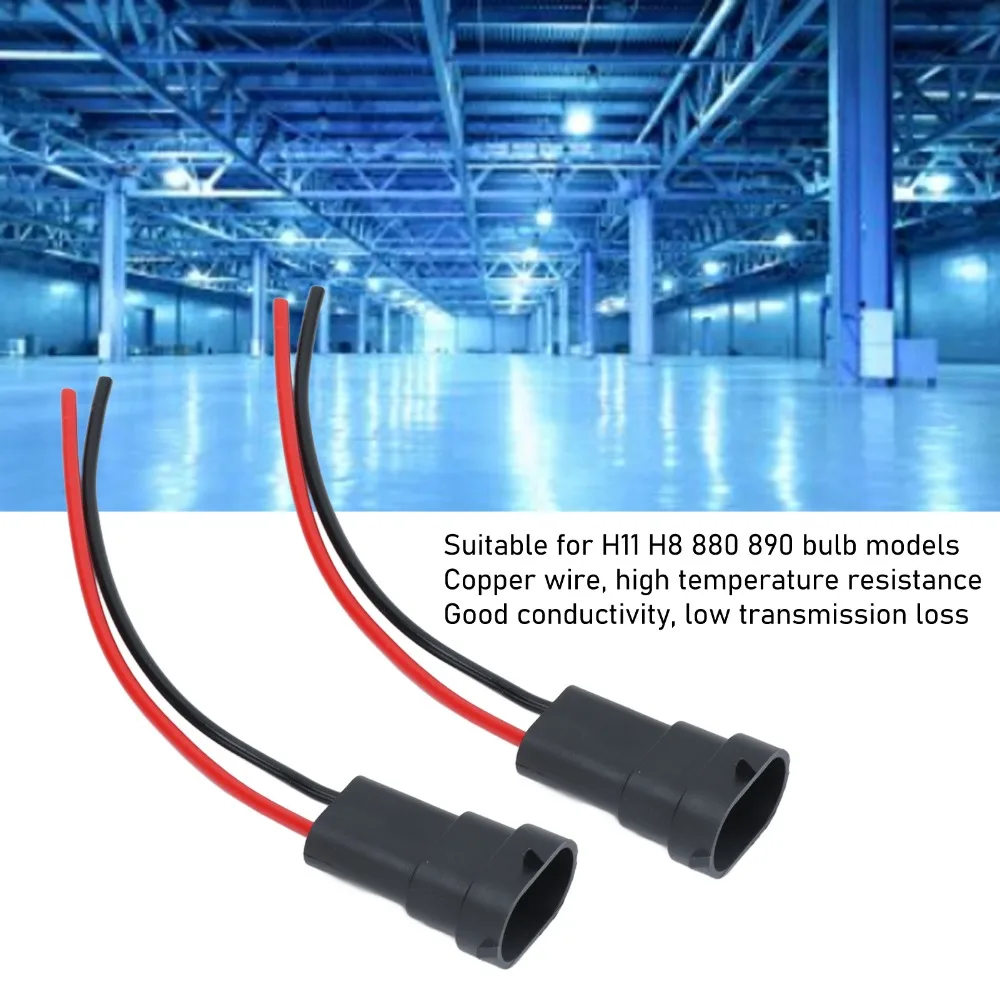 2 Pcs H11 H8 880 881 Male Adapter Copper Wiring Waterproof Socket Adapter Universal Fit Wiring Harness Sockets Off-Road Lighting